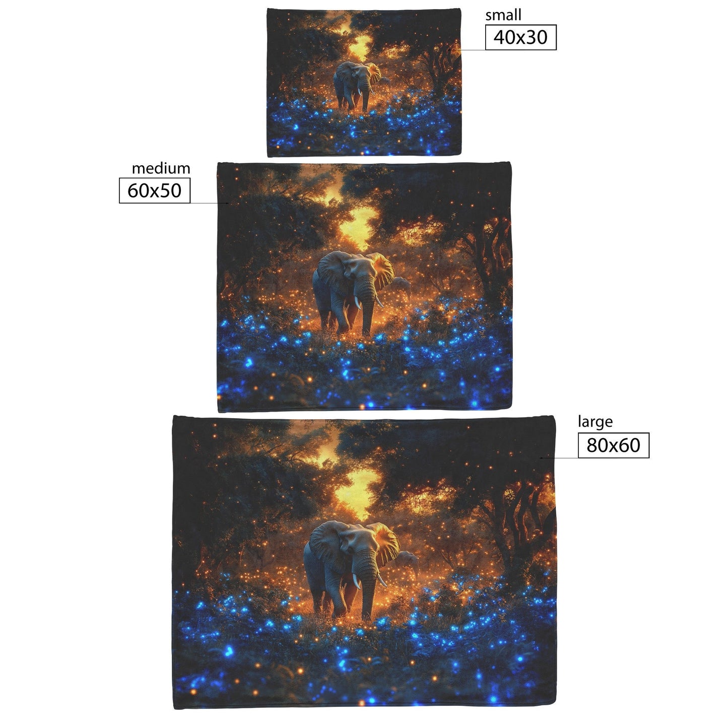Elephant Walking Through Bioluminescent Forest Glowing Blue Plants Ethereal Light Twilight Sky Fleece Sherpa Blanket - Awakening Righteousness