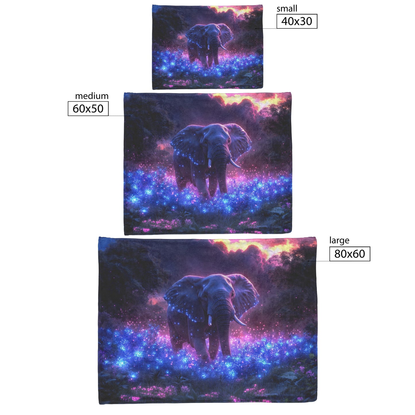 Elephant Walking Through Bioluminescent Forest Glowing Blue Plants Ethereal Light Twilight Sky Fleece Sherpa Blanket - Awakening Righteousness