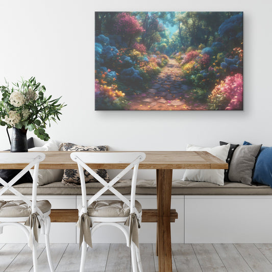 Enchanted Forest with Colorful Flowers and Cobblestone Path Canvas Wall Art Decor - Awakening Righteousness