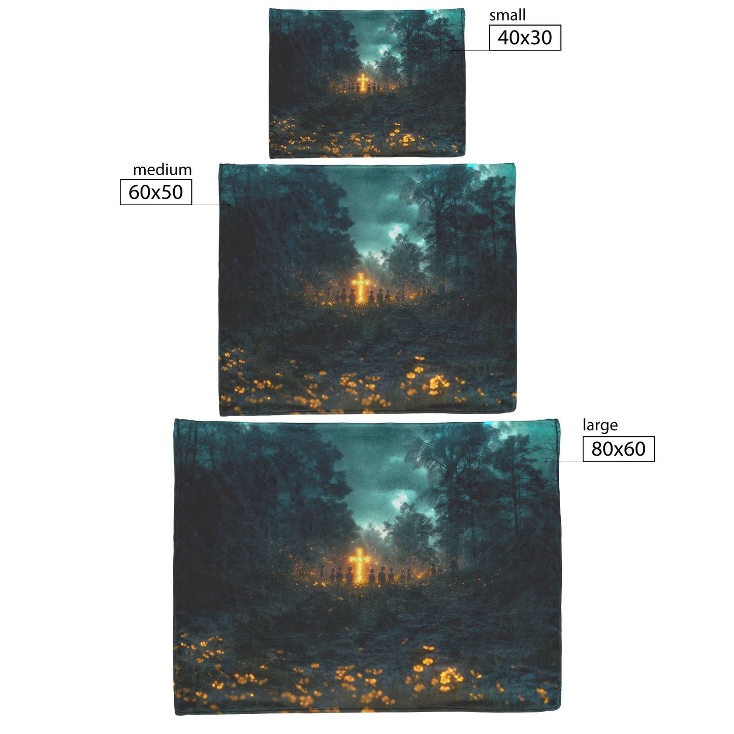 Faith in the Forest Illuminated Cross Cozy Christian Fleece Sherpa Blanket - Awakening Righteousness