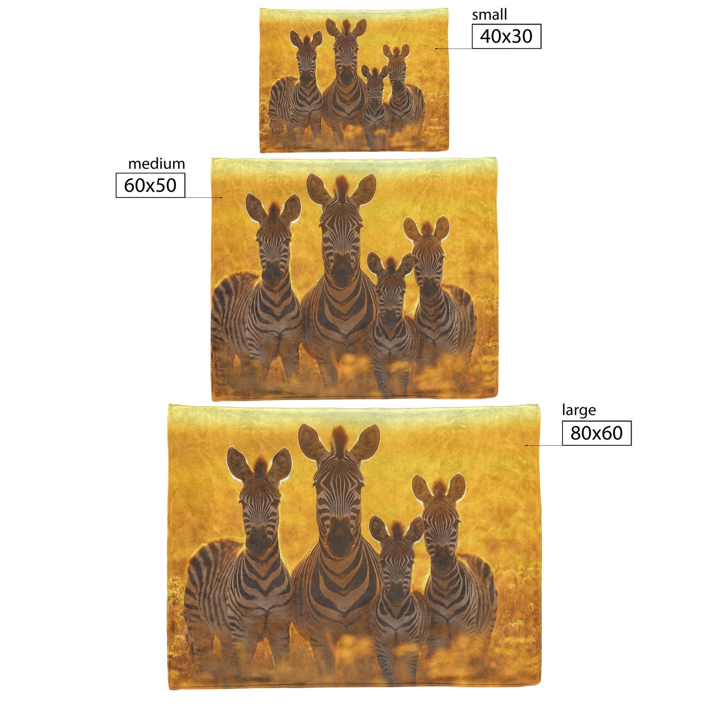 Family of Zebras Standing in Golden Field Under Warm Sunrise Soft Light Reflecting on Striped Fur Sherpa Blanket - Awakening Righteousness