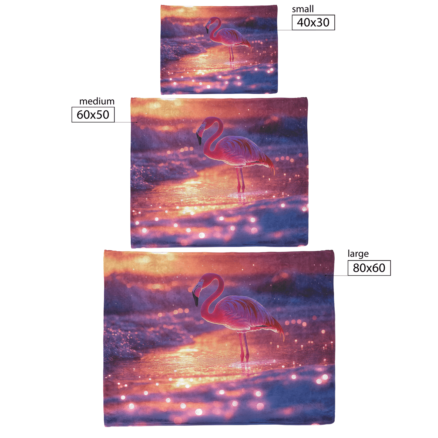 Flamingo Standing on Glowing Beach Surrounded by Bioluminescent Waves Under Starry Night Sky Fleece Sherpa Blanket - Awakening Righteousness