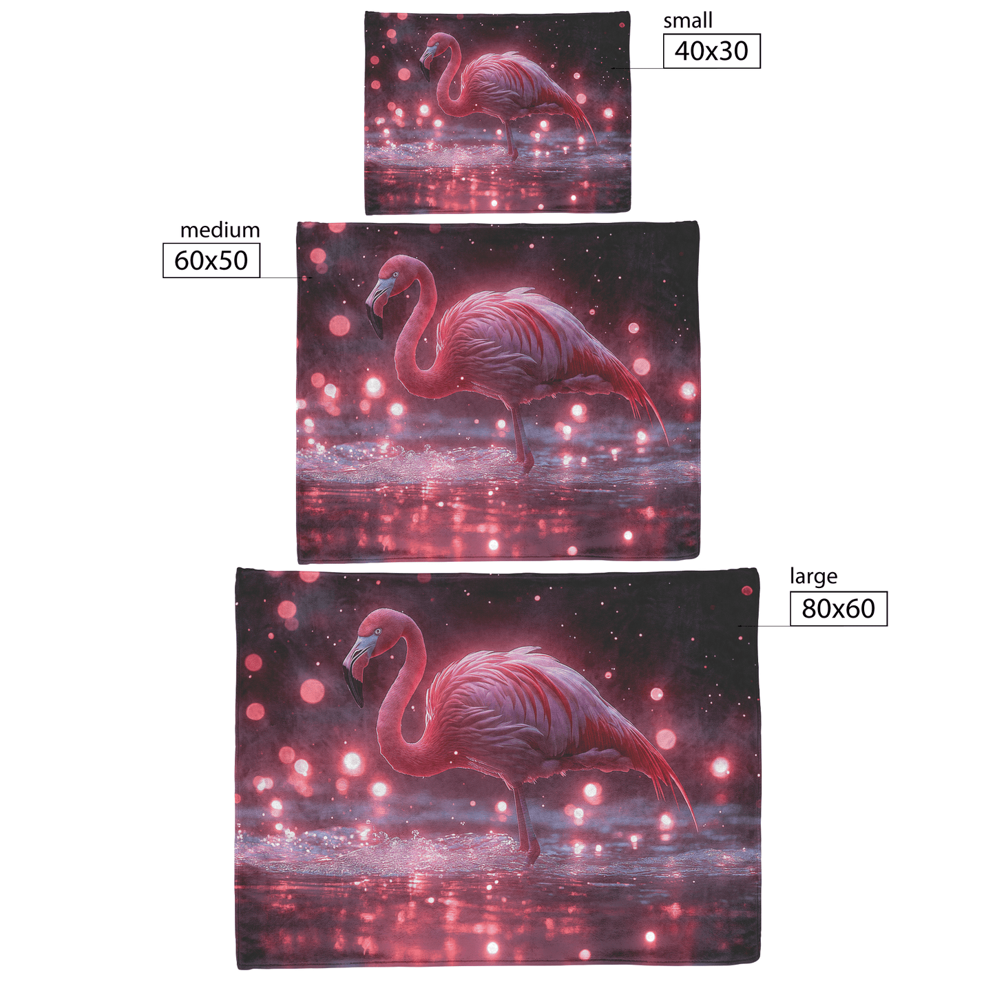 Flamingo Standing on Glowing Beach Surrounded by Bioluminescent Waves Under Starry Night Sky Fleece Sherpa Blanket - Awakening Righteousness