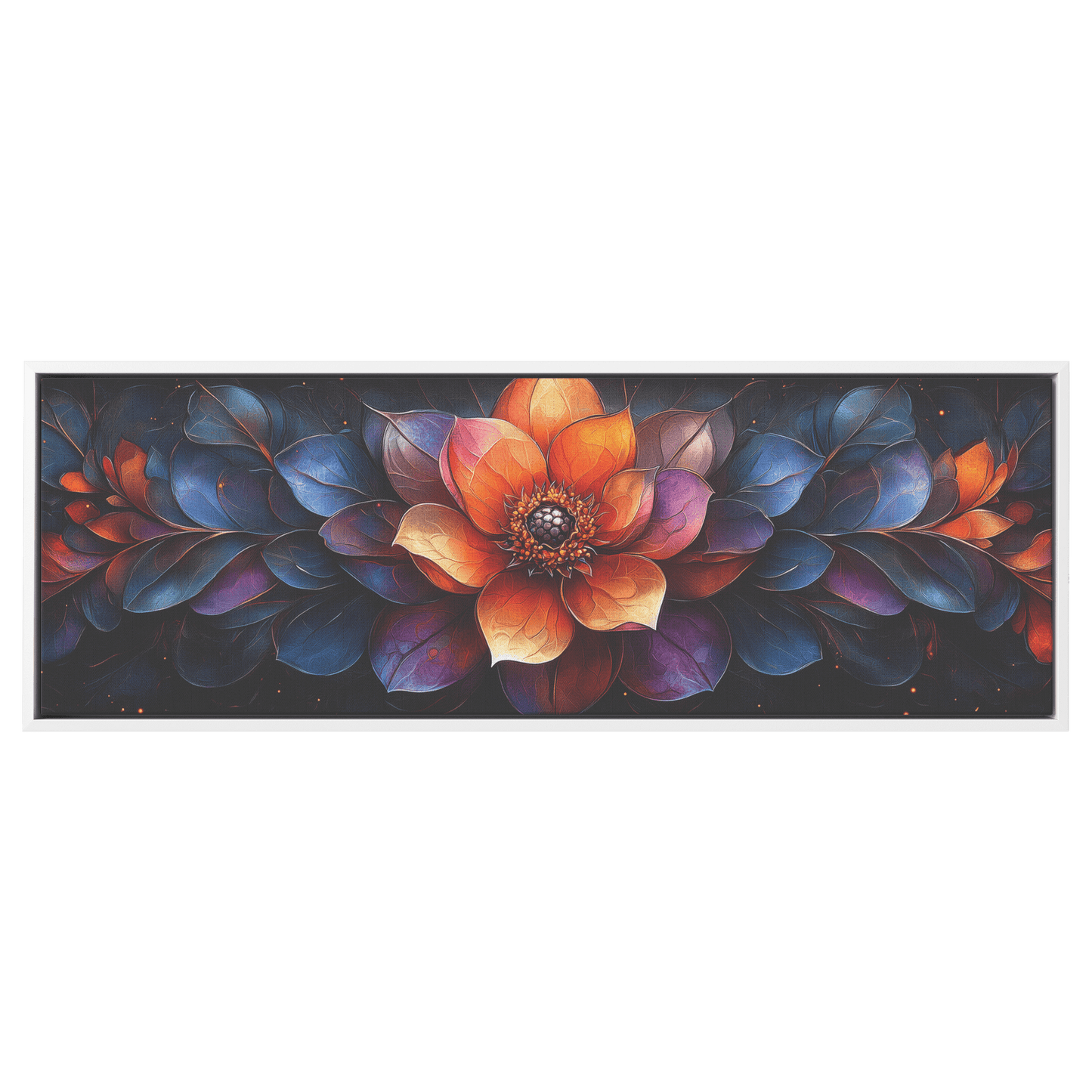 Floral Mandalas Geometric Symmetry Stained Glass Panoramic Framed Canvas Wall Art for Home and Office Decor - Awakening Righteousness