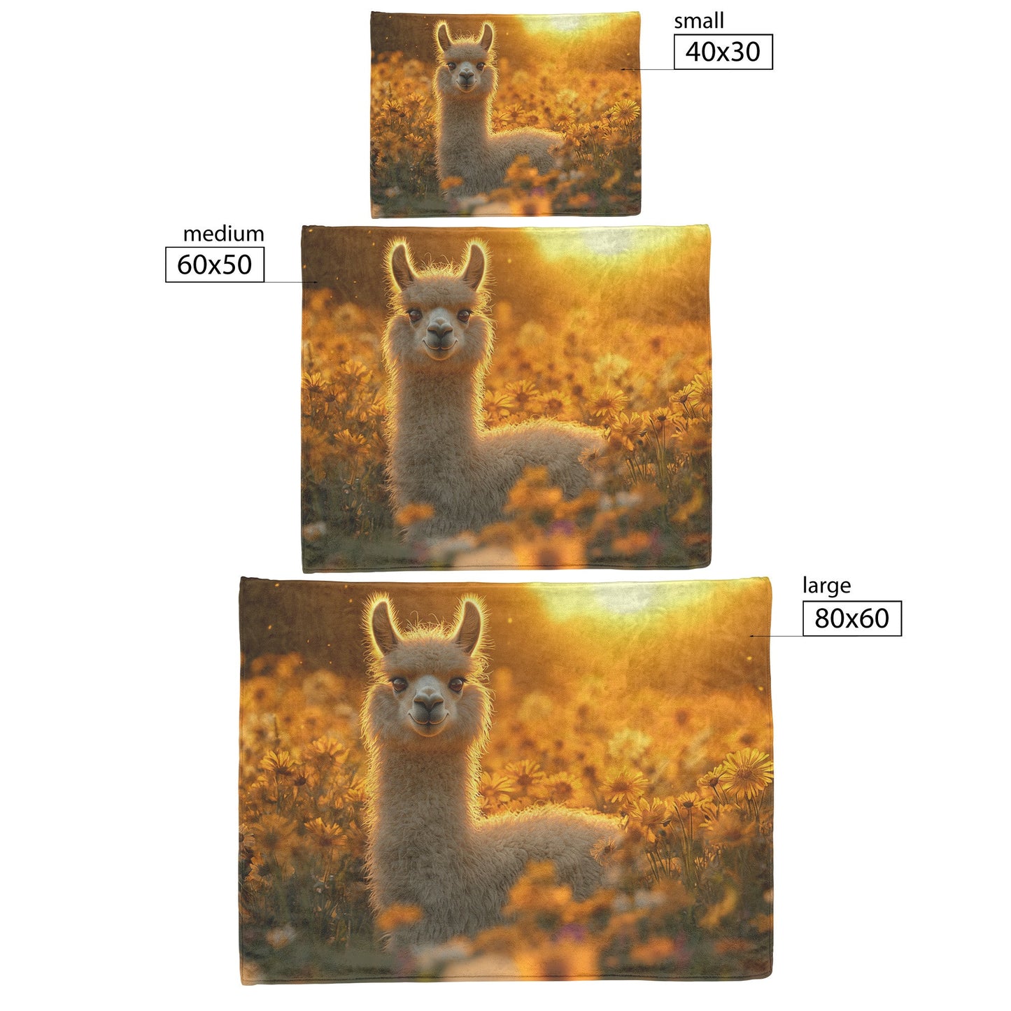 Fluffy Llama in Glowing Green Meadow Vibrant Wildflowers Under Golden Sunrise Soft Light Sherpa Fleece Blanket - Awakening Righteousness