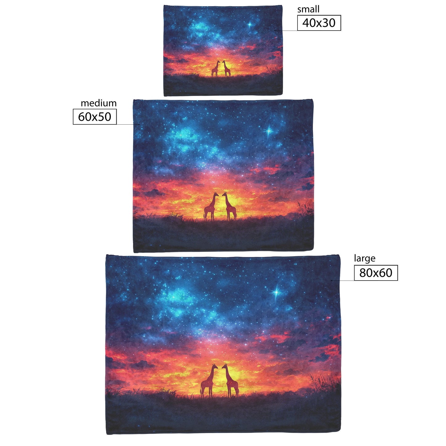 Giraffes Standing Gracefully Under Twilight Sky Filled with Stars Surrounded by Glowing Grasslands Sherpa Blanket - Awakening Righteousness