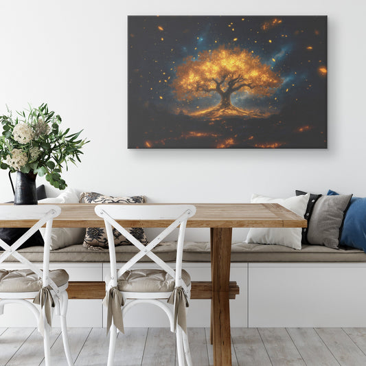 Glowing Golden Tree of Life Christian Canvas Wall Art Illuminating Faith Hope and Divine Serenity for Home Decor - Awakening Righteousness
