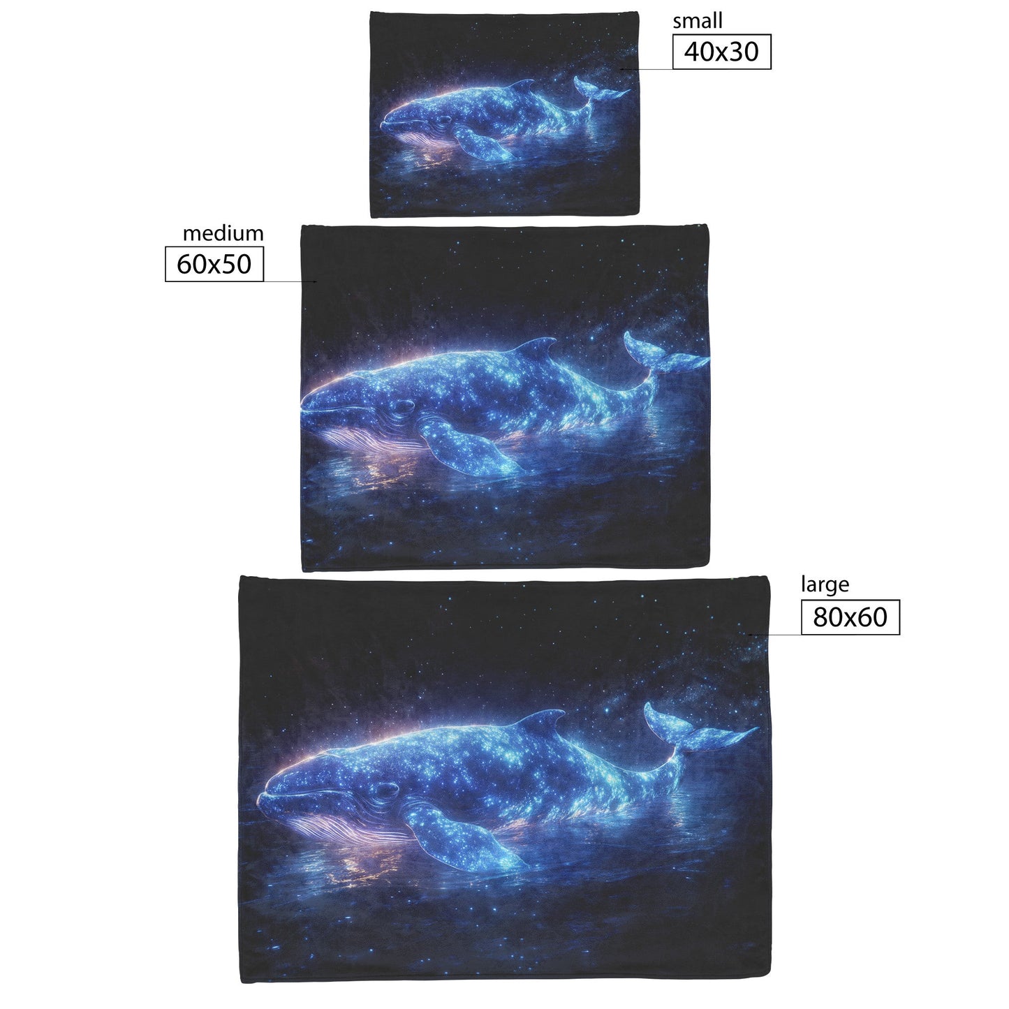 Glowing Whale Swimming Through Bioluminescent Ocean Starry Sky Soft Blue White Light Shimmering Fleece Sherpa Blanket - Awakening Righteousness