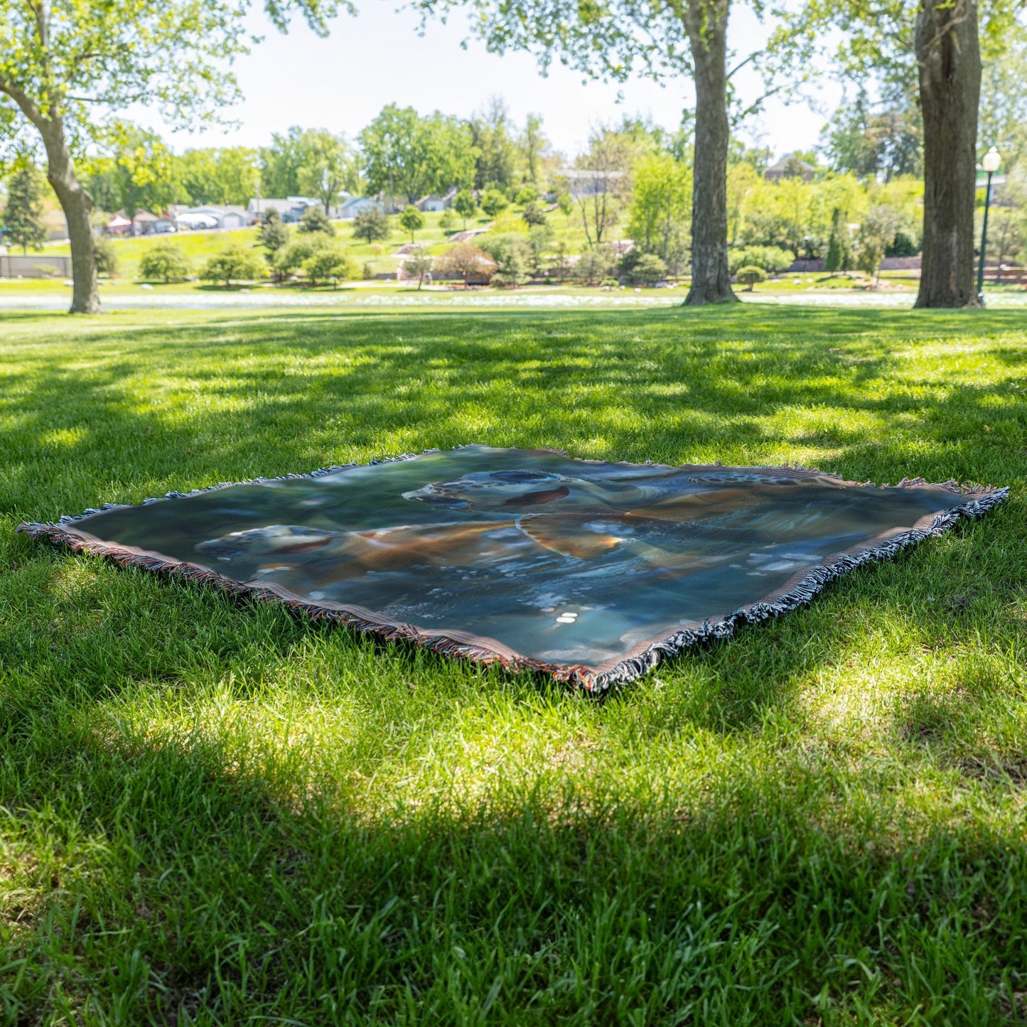 Happy Baby Turtles Playing in Tropical Water Cozy Woven Throw Blanket - Awakening Righteousness
