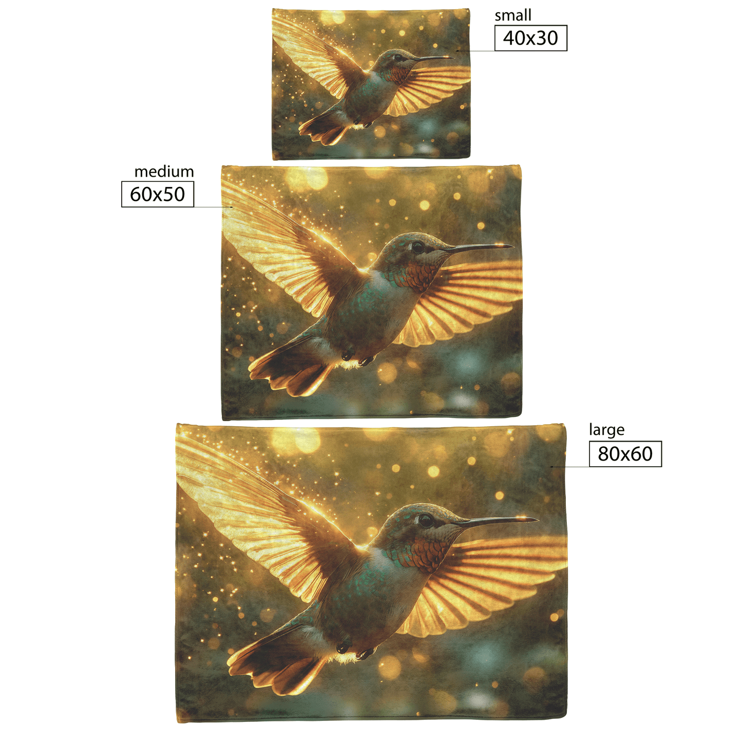 Hummingbird With Glowing Translucent Wings Flying Through Forest With Sunlight Beams and Golden Mist Fleece Sherpa Blanket - Awakening Righteousness