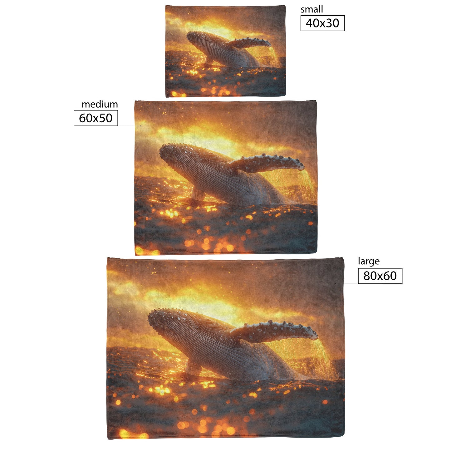 Humpback Whale Breaching Ocean Surface Golden Sunset Glowing Water Droplets Fleece Sherpa Blanket - Awakening Righteousness