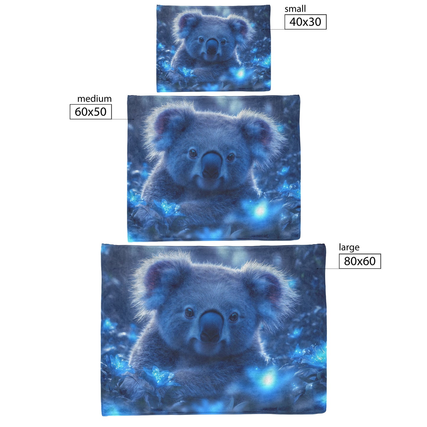 Koala Surrounded by Bioluminescent Blue and Green Plants in Magical Night Forest Fleece Sherpa Blanket - Awakening Righteousness