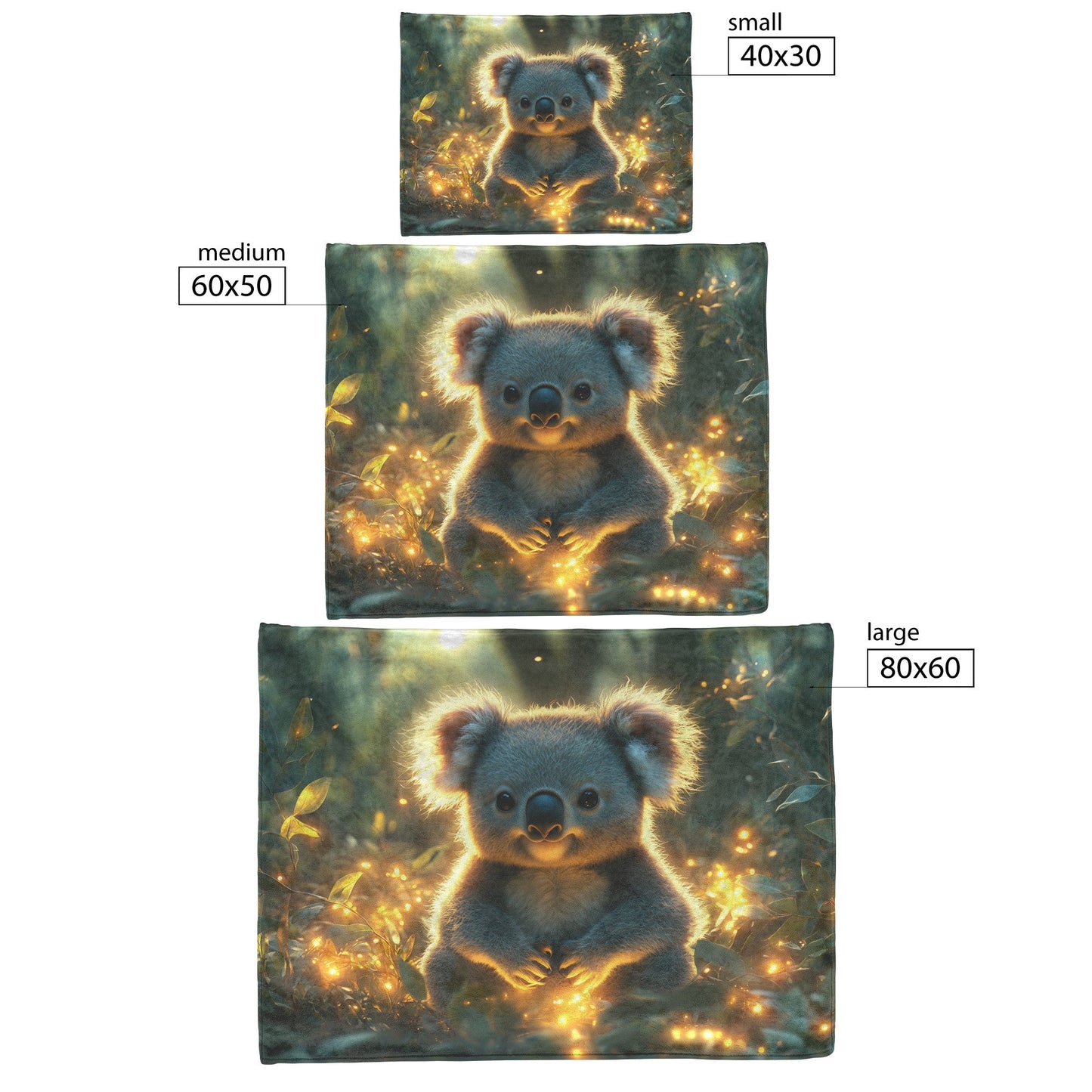 Koala Surrounded by Glowing Eucalyptus Leaves and Ethereal Light in Magical Forest Fleece Sherpa Blanket - Awakening Righteousness