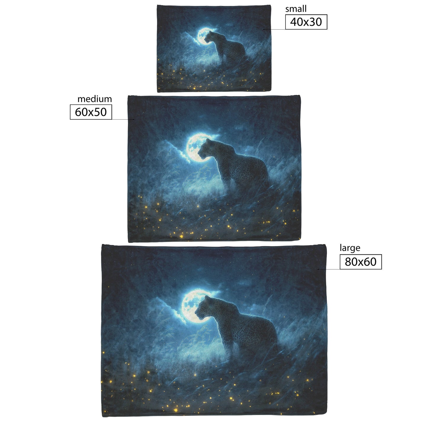 Leopard Hunting Under Glowing Moonlight in Open Misty Savanna Fleece Sherpa Blanket Soft and Luxurious - Awakening Righteousness