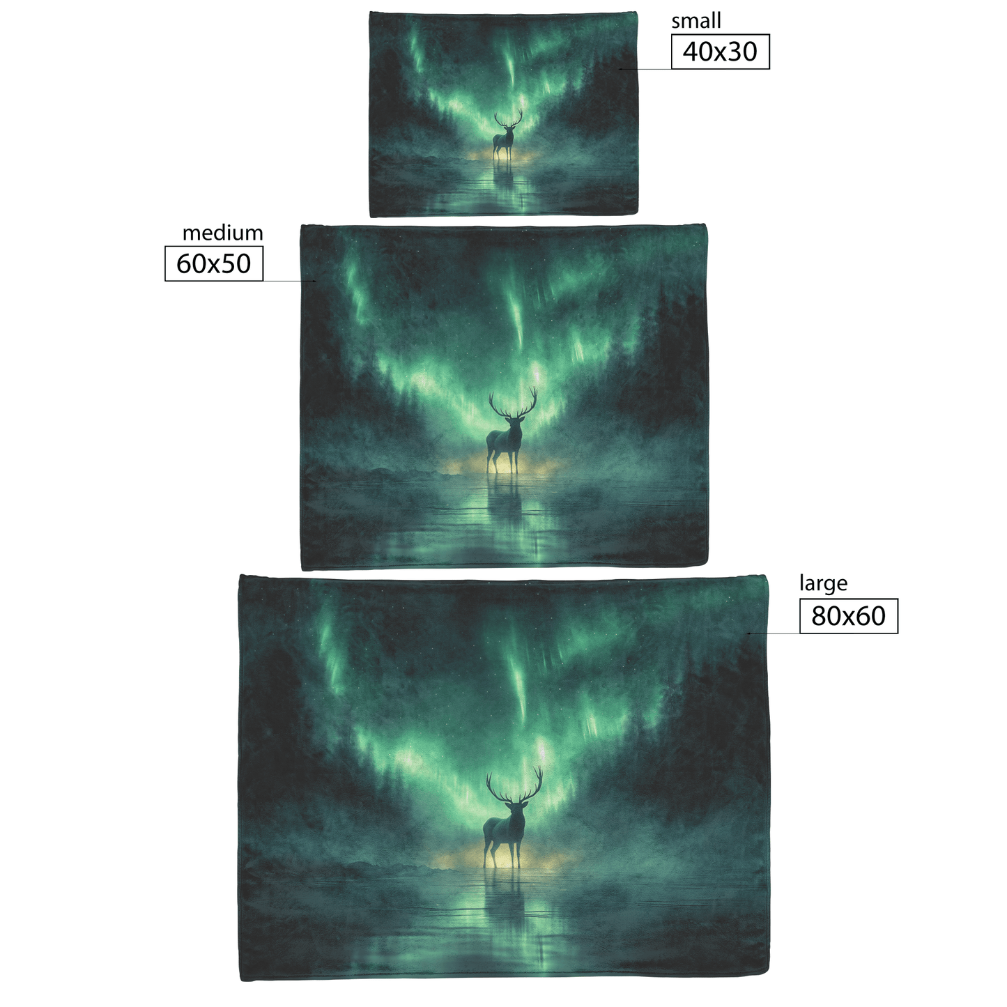 Lone Elk Standing on Glowing Frozen Lake Surrounded by Mist Reflecting Vibrant Aurora Borealis Sky Fleece Sherpa Blanket - Awakening Righteousness