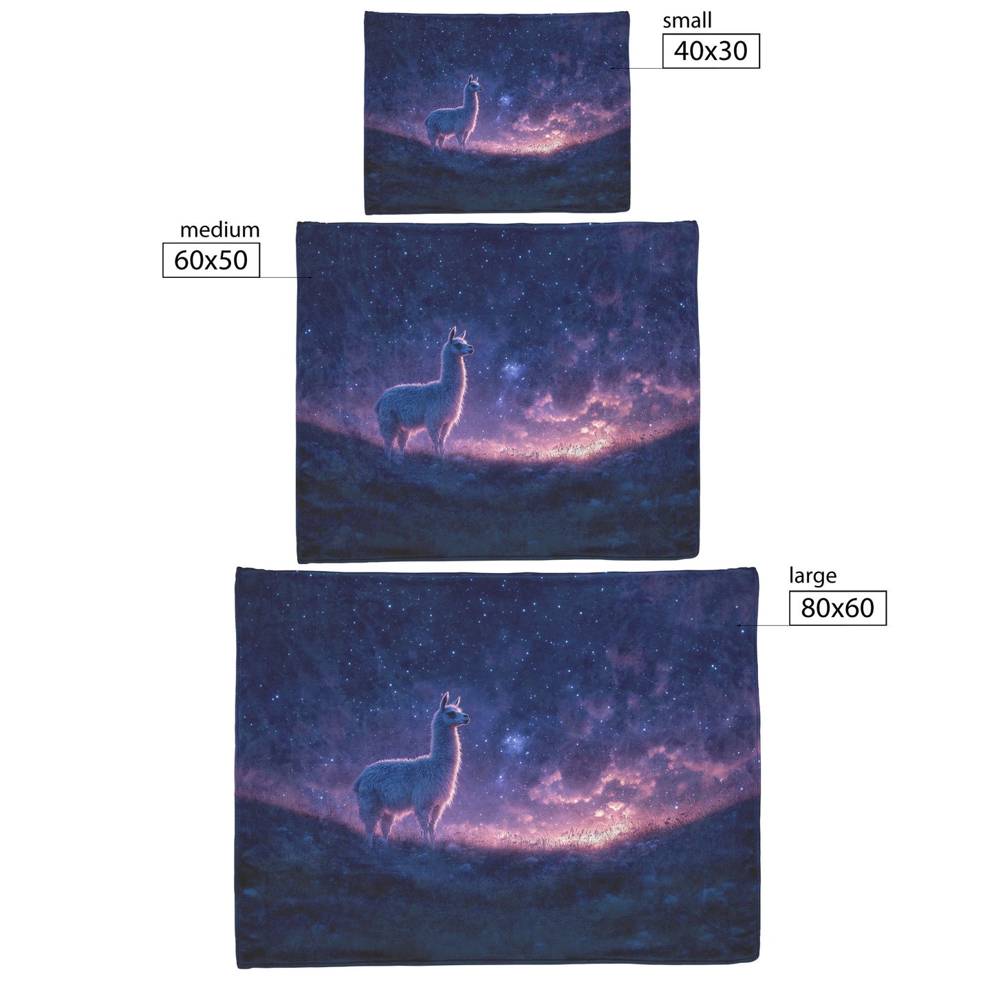 Lone Llama Standing Peacefully on Glowing Grassy Hill Deep Purple Twilight Sky Stars Soft Light Fleece Sherpa Blanket - Awakening Righteousness