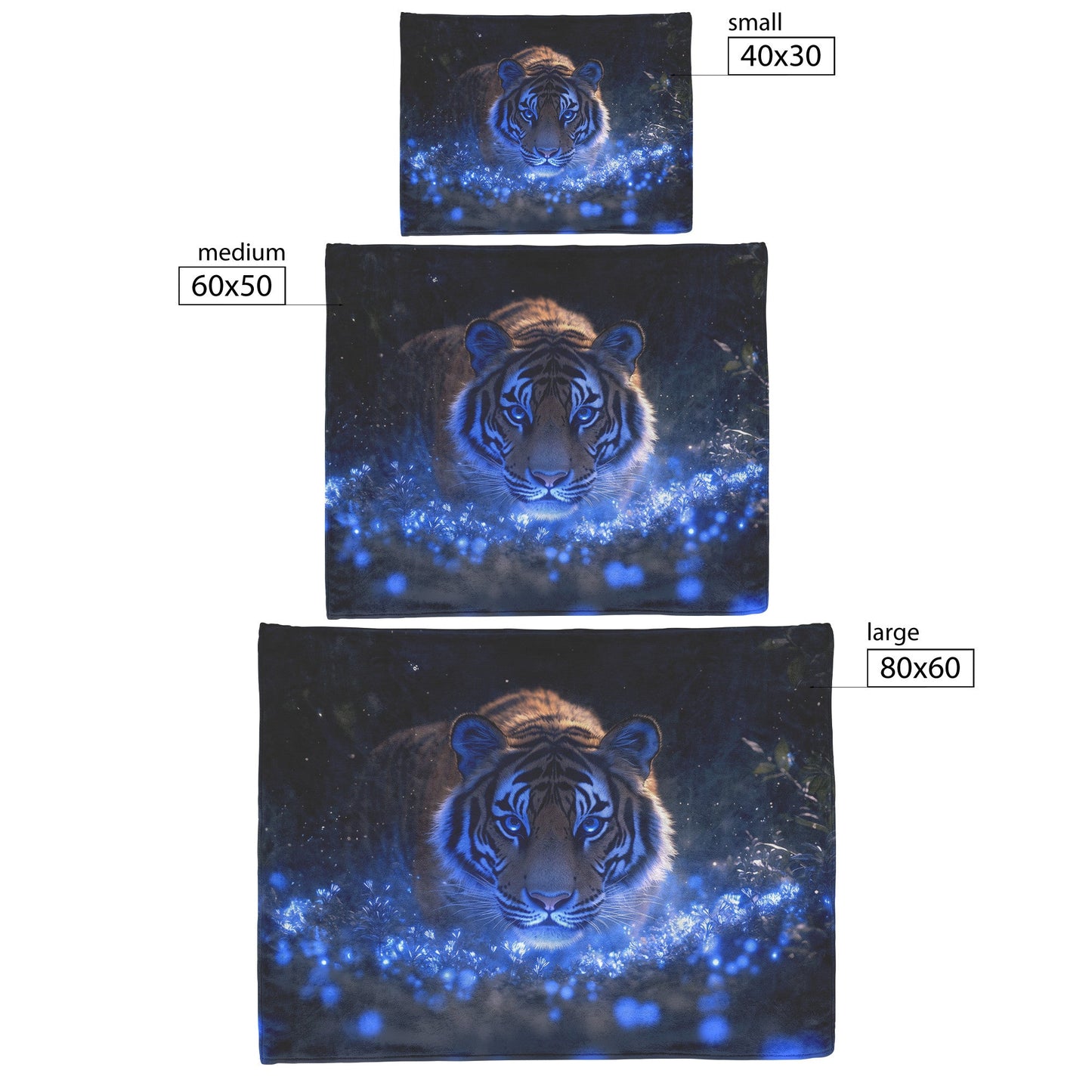 Lone Tiger in Bioluminescent Forest Sherpa Fleece Blanket Glowing Blue Plants Magical Misty Wildlife Scene - Awakening Righteousness