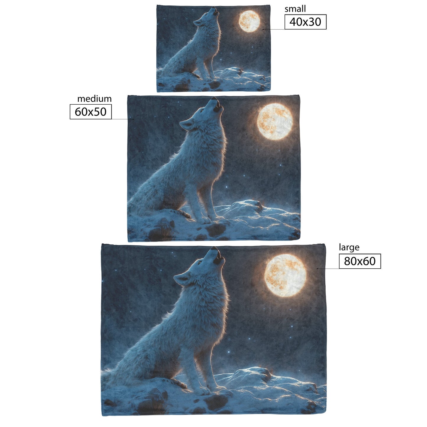Lone Wolf Howling at Glowing Full Moon on Snowy Mountain Peak with Soft Silver Highlights Cozy Sherpa Blanket - Awakening Righteousness