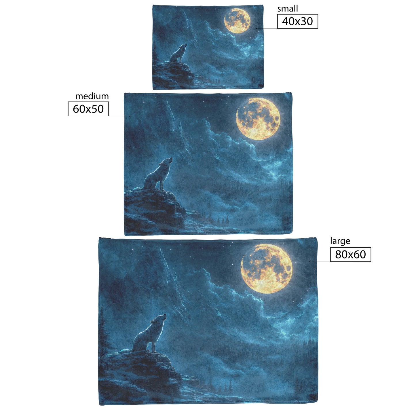 Lone Wolf Howling at Glowing Full Moon on Snowy Mountain Peak with Soft Silver Highlights Cozy Sherpa Blanket - Awakening Righteousness