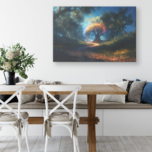 Magical Rainbow Around Glowing Crystal Tree Mystical Forest Enchanted Plants Radiant Energy Canvas Wall Art - Awakening Righteousness