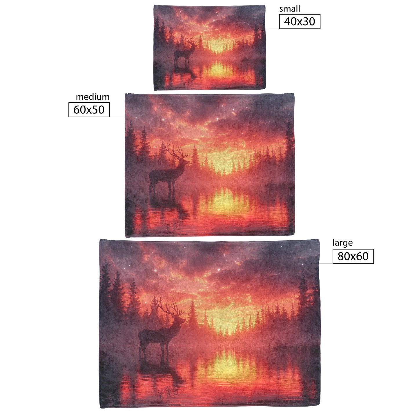 Majestic Deer Silhouetted Against Glowing Twilight Sky with Stars and Silver Forest Light Fleece Sherpa Blanket - Awakening Righteousness