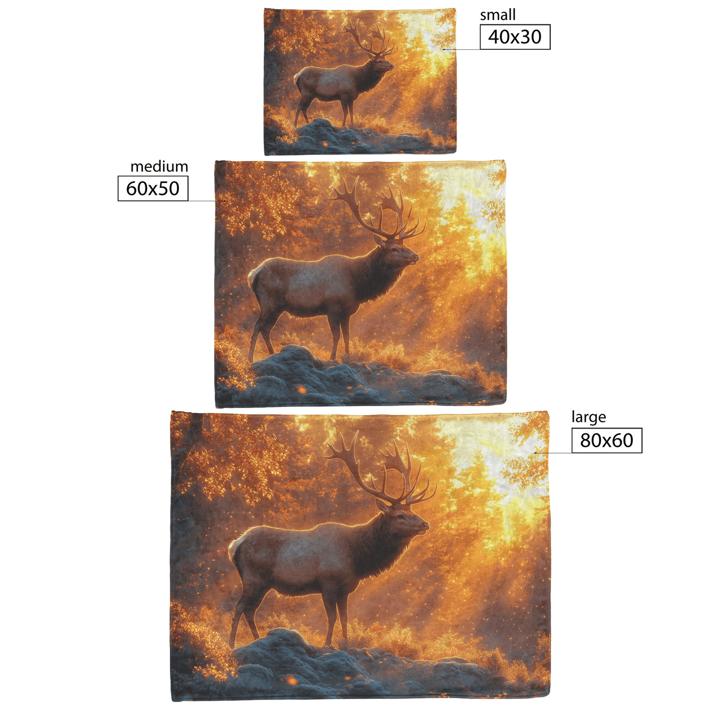 Majestic Elk Standing on Mossy Forest Ridge Surrounded by Golden Sunlight Filtering Through Ancient Trees Fleece Sherpa Blanket - Awakening Righteousness