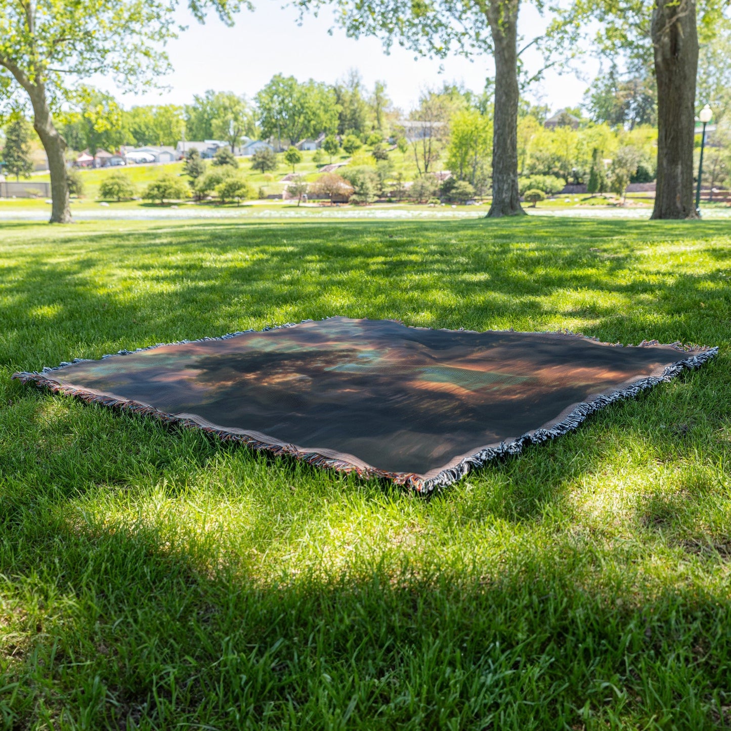 Majestic Sunset Tree by Mountain Lake Woven Throw Blanket - Awakening Righteousness