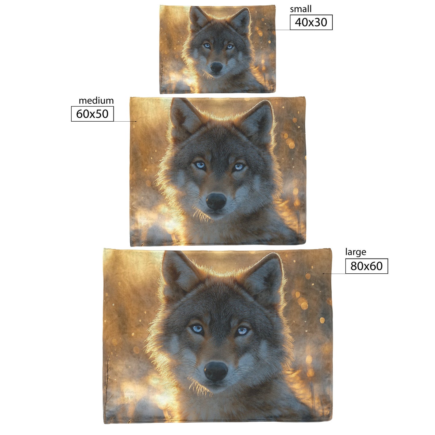 Majestic Wolf with Blue Eyes Standing in Golden Arctic Sunlight Cozy Fleece Sherpa Blanket - Awakening Righteousness
