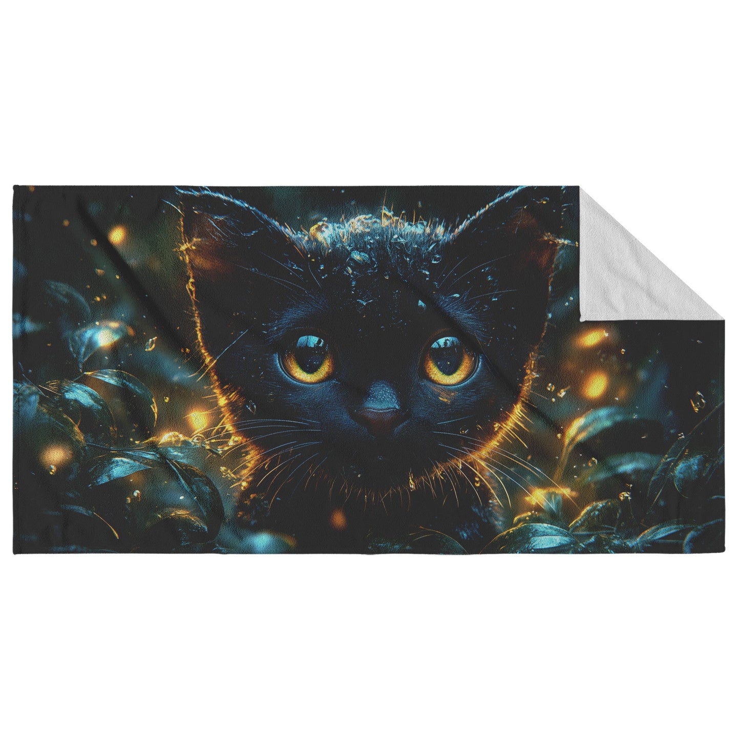 Midnight Black Cat Beach Towel Mystical Golden Eyes Nature Soft Absorbent Towel for Pool Beach or Travel - Awakening Righteousness