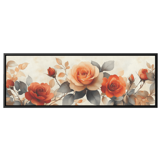 Minimalist Floral Pattern Stylized Roses Muted Earthy Tones Cream Background Ultra High Definition Boho Elegance Panoramic Framed Canvas Wall Art - Awakening Righteousness