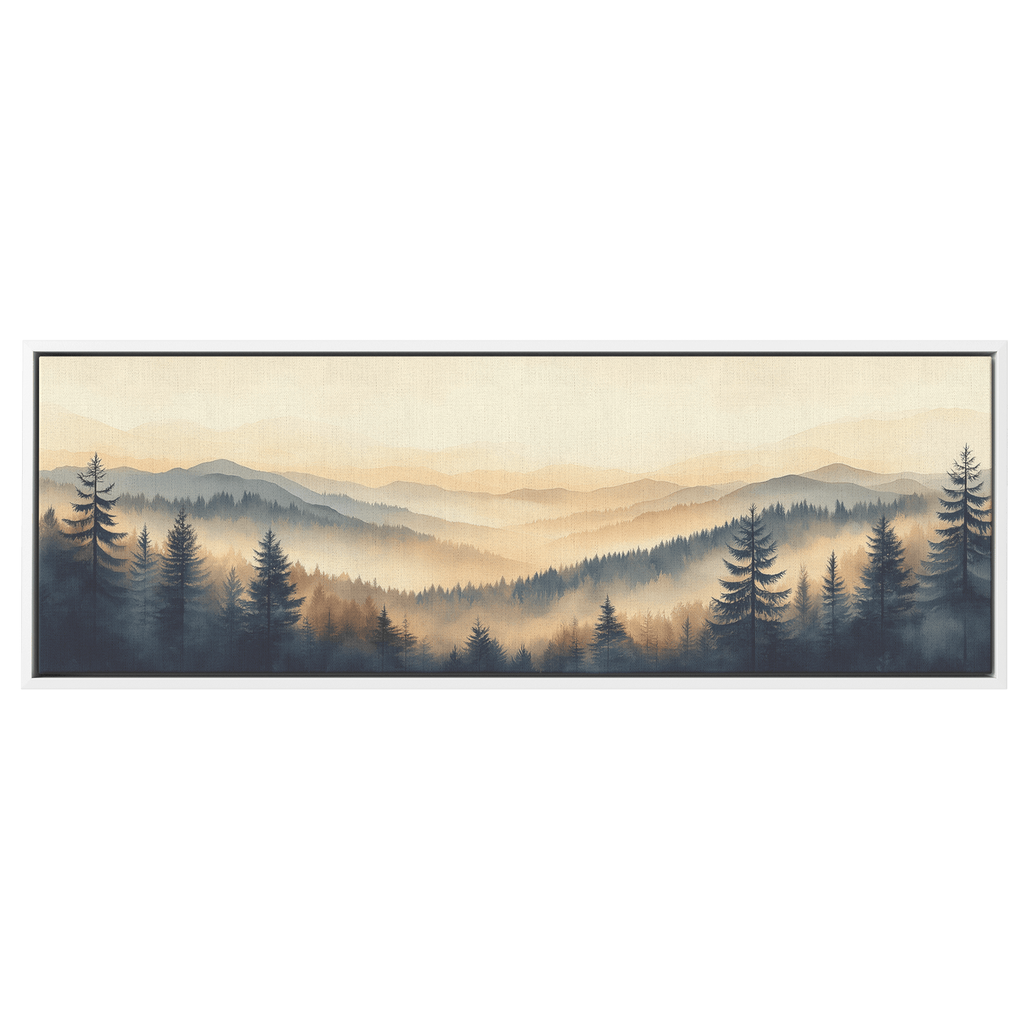 Minimalist Nature Artwork Distant Hills Tree Silhouettes Taupe Light Beige Tones Ultra High Definition Clean Design Panoramic Framed Canvas Wall Art - Awakening Righteousness