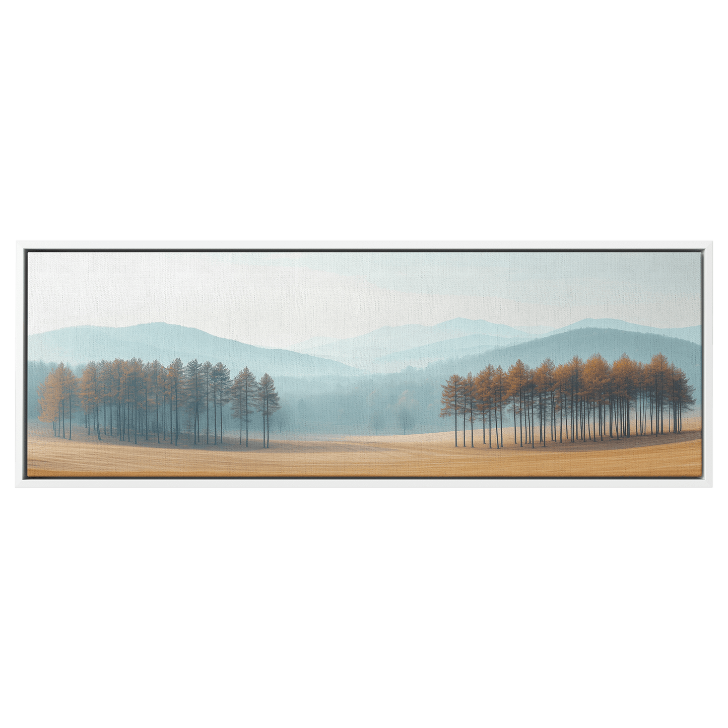 Minimalist Nature Artwork Distant Hills Tree Silhouettes Taupe Light Beige Tones Ultra High Definition Clean Minimalist Panoramic Framed Canvas Wall Art - Awakening Righteousness