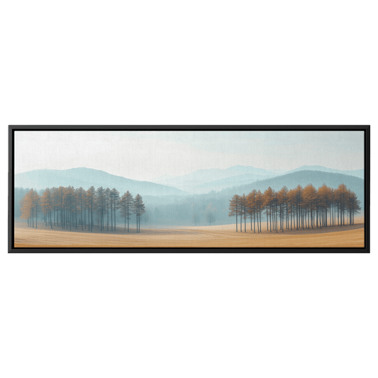 Minimalist Nature Artwork Distant Hills Tree Silhouettes Taupe Light Beige Tones Ultra High Definition Clean Minimalist Panoramic Framed Canvas Wall Art - Awakening Righteousness