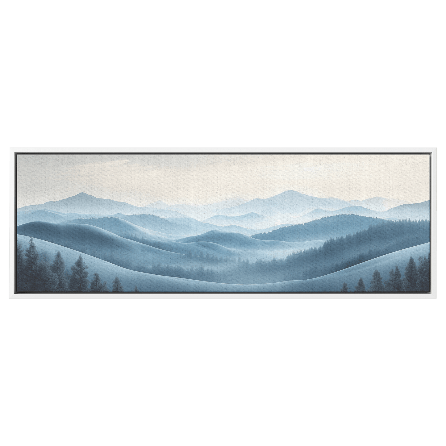 Minimalist Panoramic Nature Illustration Rolling Hills Sparse Tree Lines Soft Gray Taupe Ultra High Definition Panoramic Framed Canvas Wall Art - Awakening Righteousness