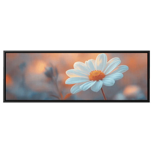 Minimalist Single Stem Floral Artwork Daisy Long Thin Stem Soft Pastel Background Ultra High Definition Elegant Minimalism Panoramic Framed Canvas Wall Art - Awakening Righteousness