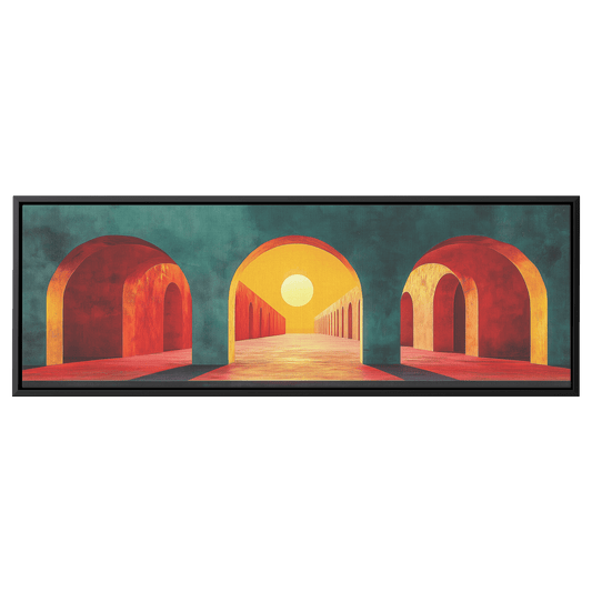 Modern Arches Sunburst Pastel Earth Tones Artwork For Contemporary Home Office Decor Panoramic Framed Canvas Wall Art - Awakening Righteousness