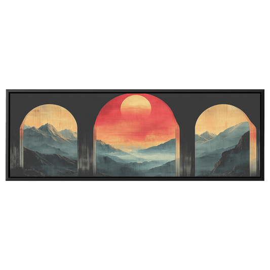 Modern Arches Sunburst Pastel Earth Tones Artwork For Contemporary Home Office Decor Panoramic Framed Canvas Wall Art - Awakening Righteousness