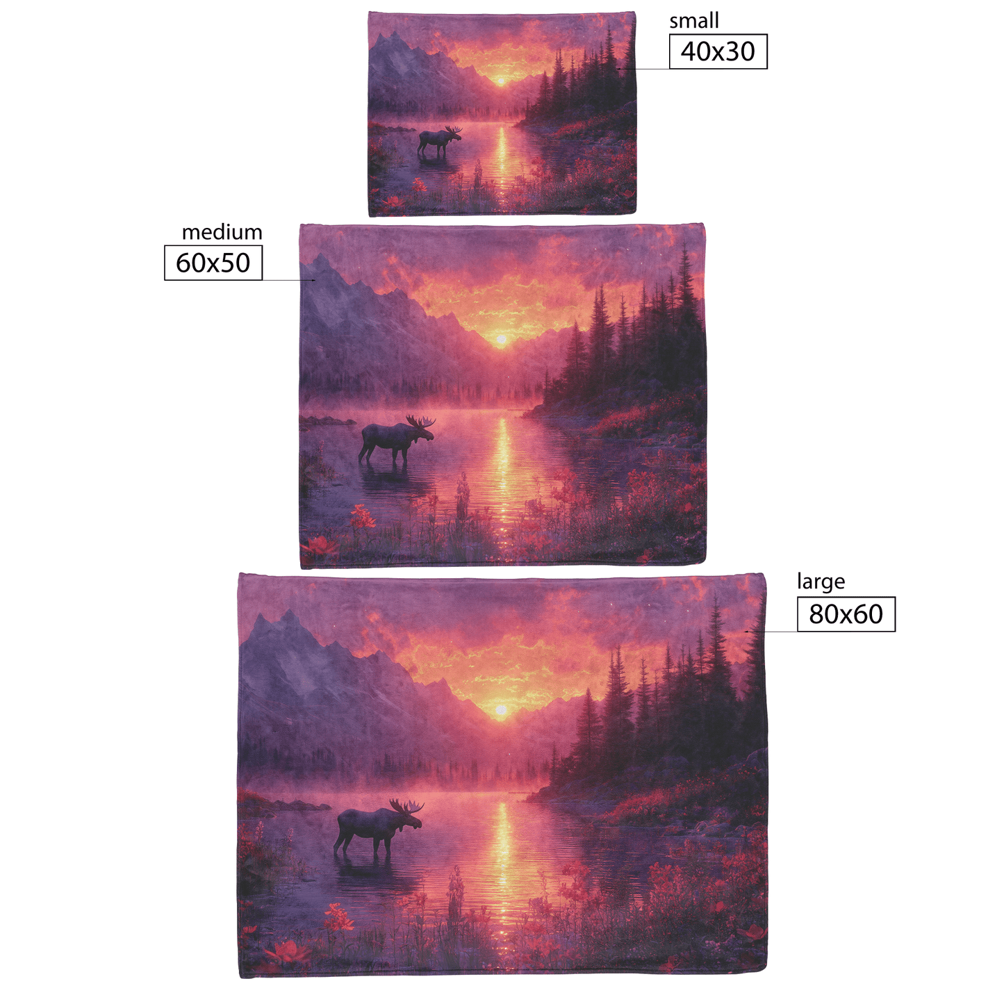 Moose Drinking From Glowing Mountain Lake Surrounded by Mist and Wildflowers Under Twilight Sky Fleece Sherpa Blanket - Awakening Righteousness