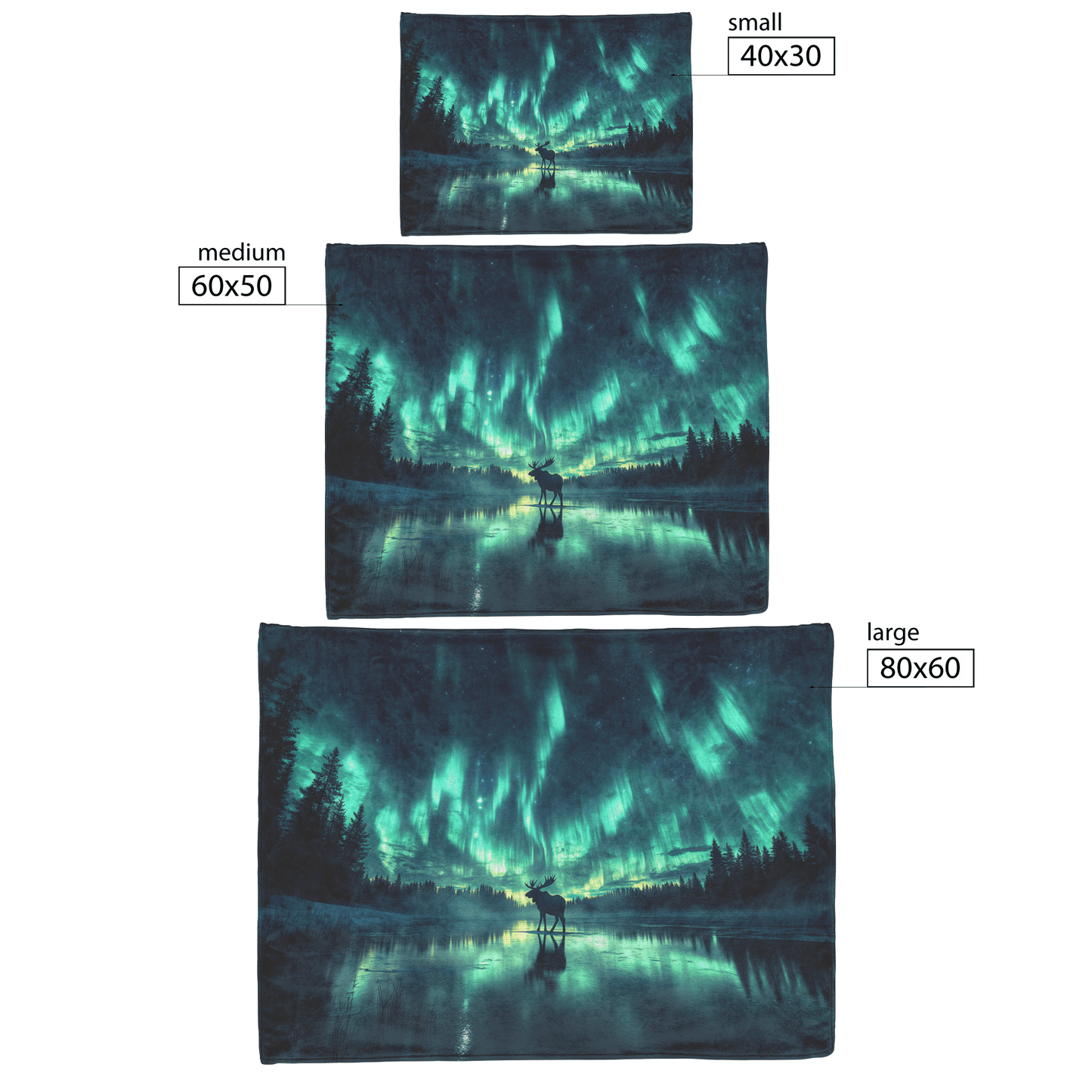 Moose Walking Across Frozen Lake Under Glowing Aurora Borealis With Antler Reflections on Icy Surface Fleece Sherpa Blanket - Awakening Righteousness