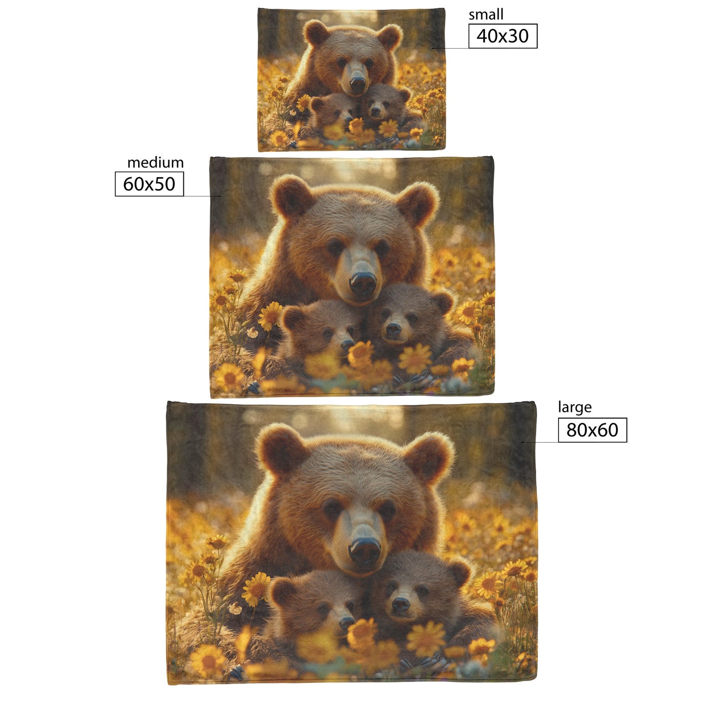 Mother Bear and Cub Resting in Meadow Surrounded by Wildflowers Soft Golden Sunlight Peaceful Fleece Blanket - Awakening Righteousness