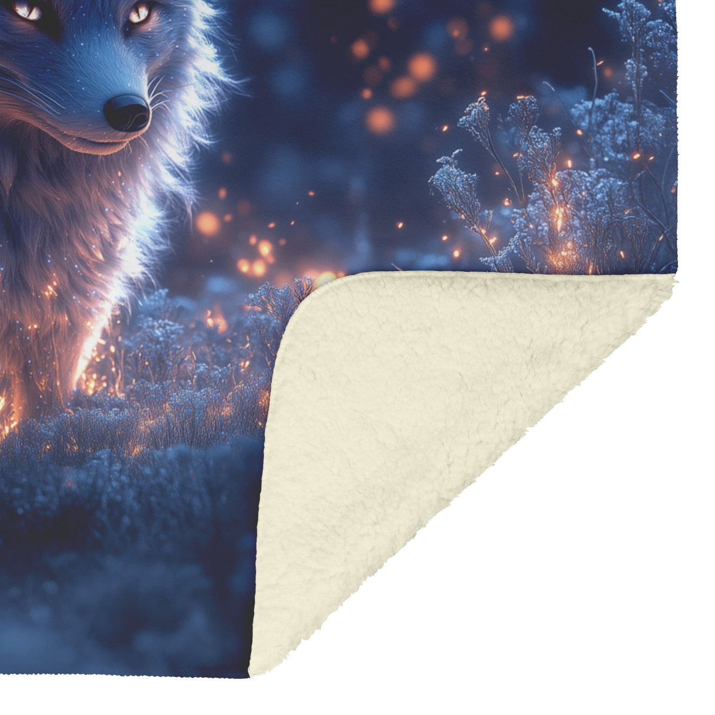 Mystical Glowing Fox in Bioluminescent Forest Moonlit Sky Shimmering Plants Intricate Fur Fleece Sherpa Blanket - Awakening Righteousness