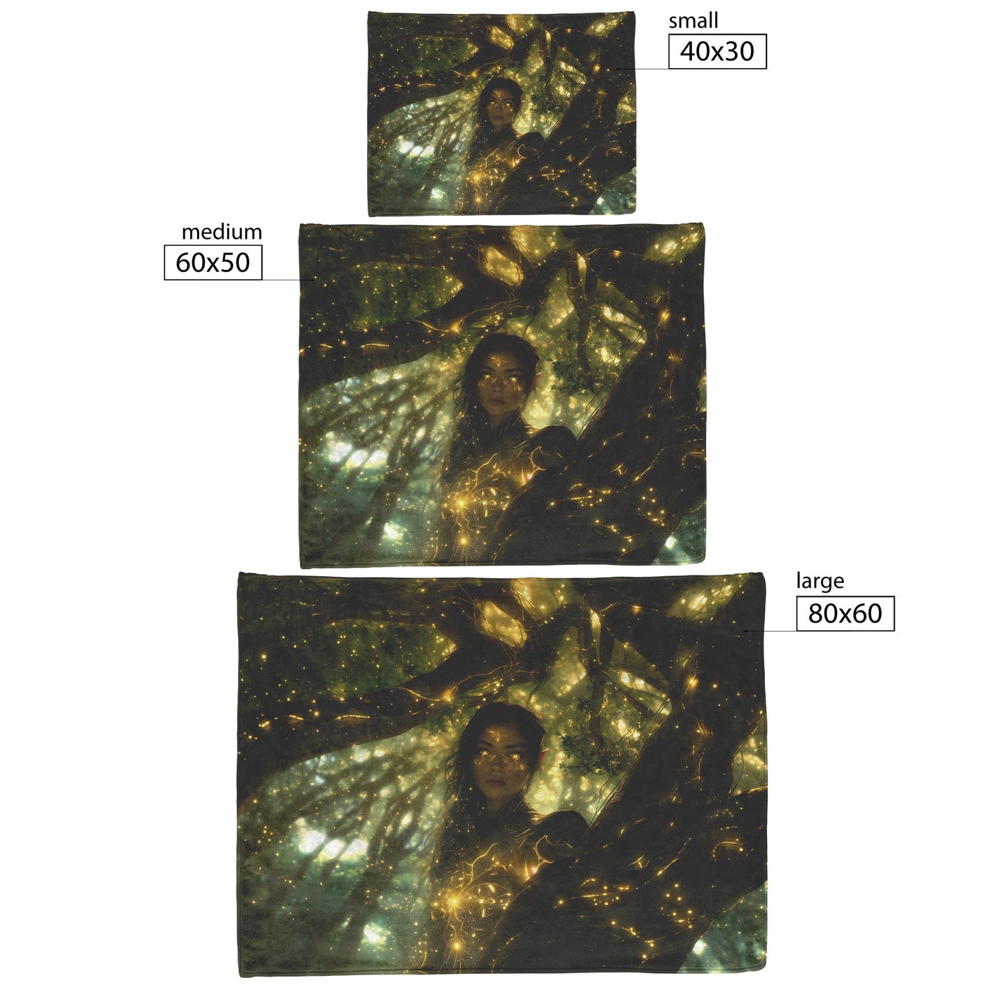 Night Elf Hunter Fleece Sherpa Blanket Glowing Runes Ancient Trees Golden Highlights Cascading Stars Elegant Powerful WoW Design - Awakening Righteousness