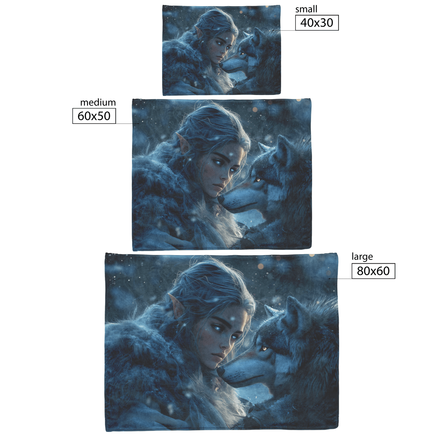 Night Elf Hunter Fleece Sherpa Blanket Pet Wolf Glowing Stars Shimmering Textures Peaceful Majestic WoW Design - Awakening Righteousness