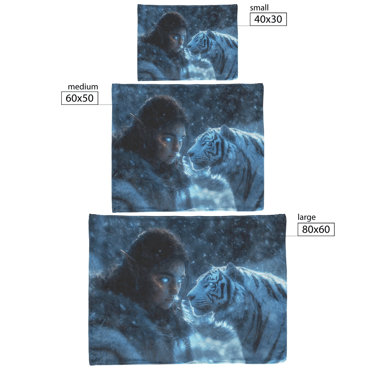 Night Elf Hunter Fleece Sherpa Blanket Pet Wolf Glowing Stars Shimmering Textures Peaceful Majestic WoW Design - Awakening Righteousness