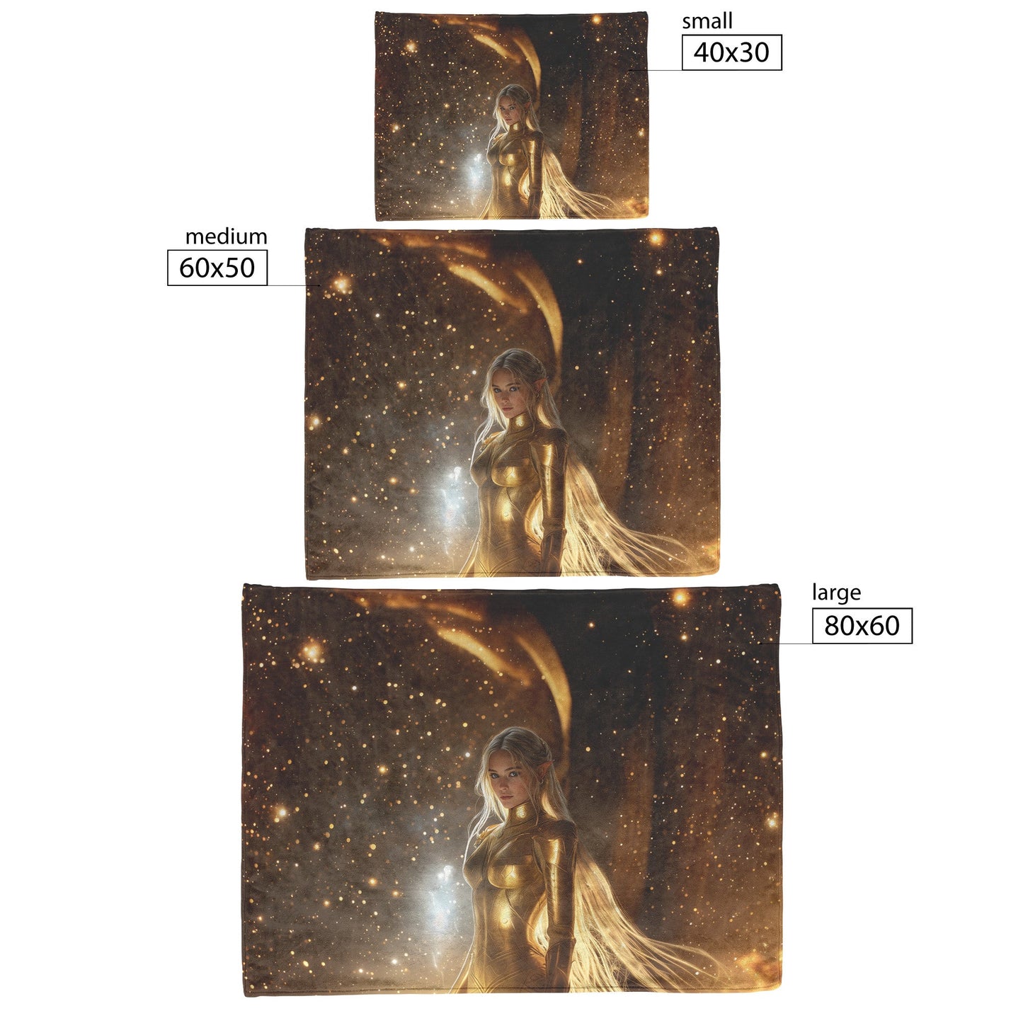 Night Elf Paladin Fleece Sherpa Blanket Golden Armor Shimmering Stars Cosmic Reflections Bold Serene WoW Design - Awakening Righteousness