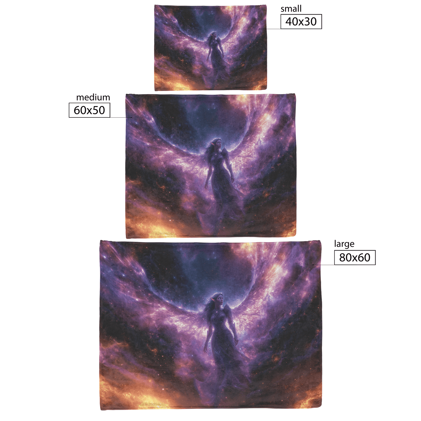 Night Elf Paladin Fleece Sherpa Blanket Purple Armor Radiant Wings Cosmic Stars Glowing Textures Serene Inspiring WoW Design - Awakening Righteousness