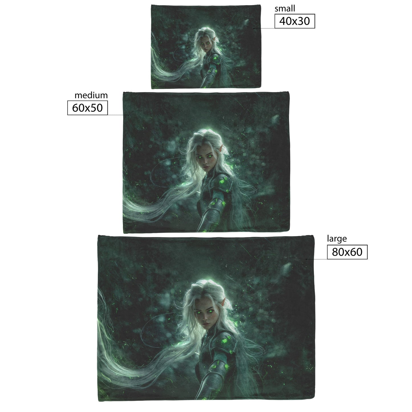 Night Elf Paladin Fleece Sherpa Blanket Silver Armor Glowing Green Runes Light Trails Bold Powerful WoW Design - Awakening Righteousness