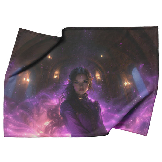 Night Elf Priest Fleece Sherpa Blanket Purple Gold Robes Shimmering Textures Radiant Stars Elegant Powerful Design - Awakening Righteousness