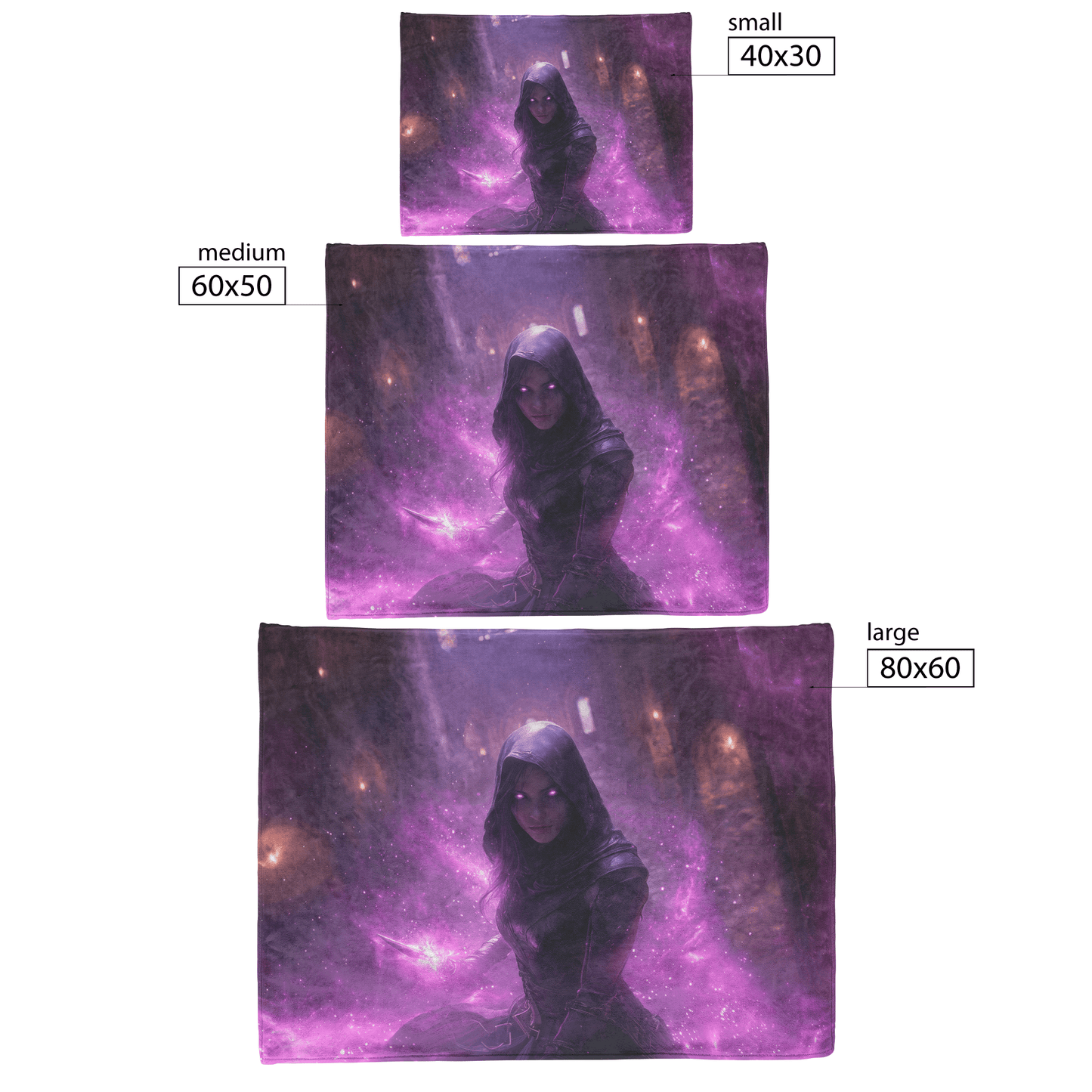 Night Elf Rogue Fleece Sherpa Blanket Black Leather Glowing Daggers Purple Mist Silver Light Bold Stealthy WoW Design - Awakening Righteousness
