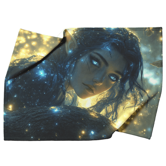 Night Elf Rogue Fleece Sherpa Blanket Treetop Dense Forest Stars Cosmic Textures Elegant Mysterious WoW Design - Awakening Righteousness